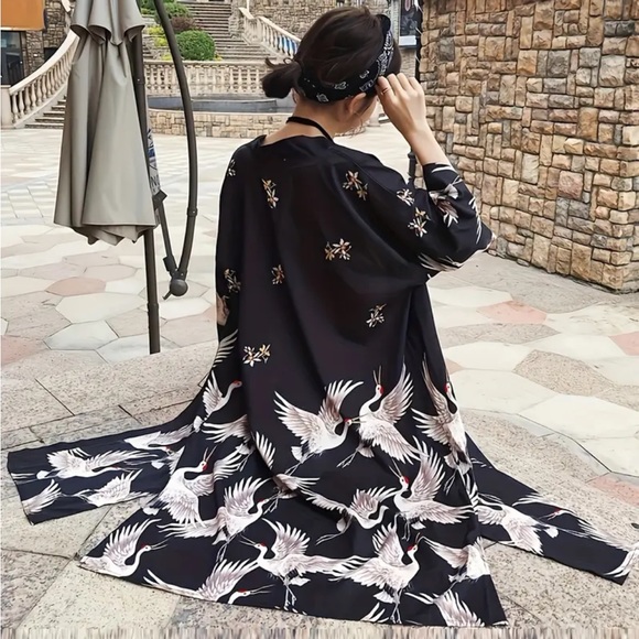 Unisex crane kimono Robe - Picture 10 of 15